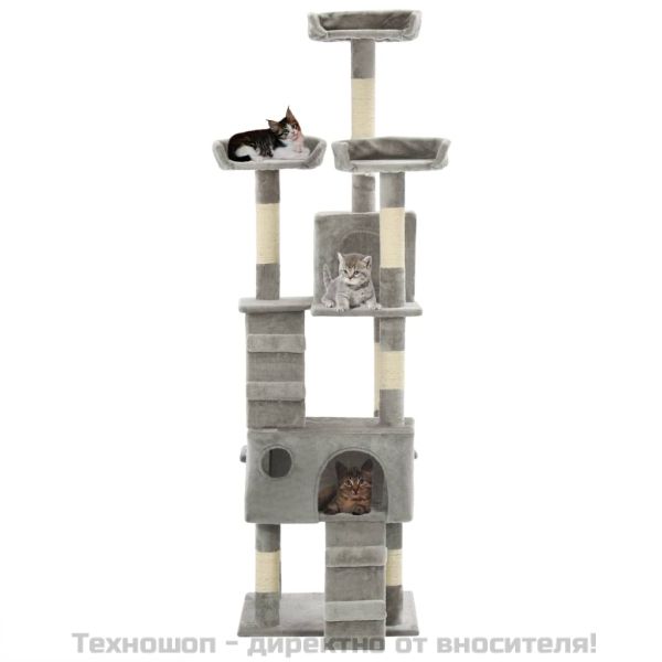 Котешко дърво със сизалени стълбове, 170 см, сиво