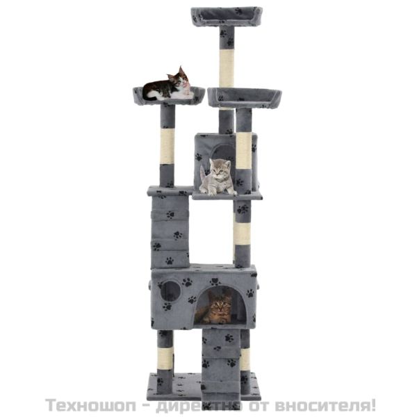 Котешко дърво със сизалени стълбове, 170 см, сиво, на лапички
