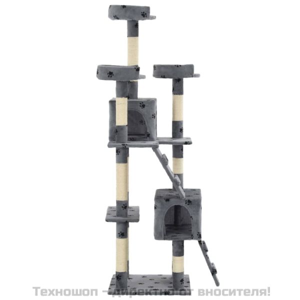 Котешко дърво със сизалени стълбове, 170 см, сиво, на лапички