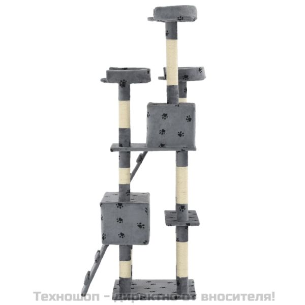 Котешко дърво със сизалени стълбове, 170 см, сиво, на лапички