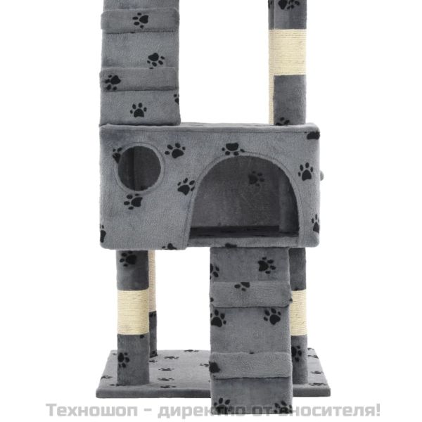 Котешко дърво със сизалени стълбове, 170 см, сиво, на лапички