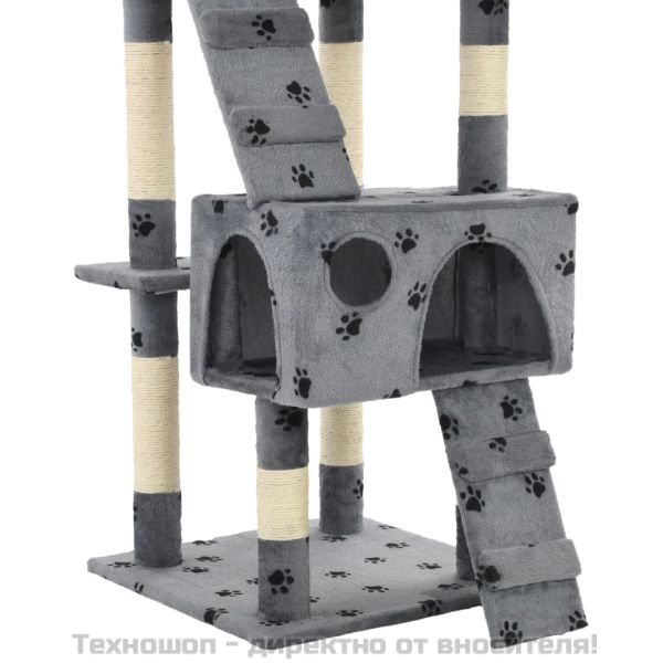 Котешко дърво със сизалени стълбове, 170 см, сиво, на лапички