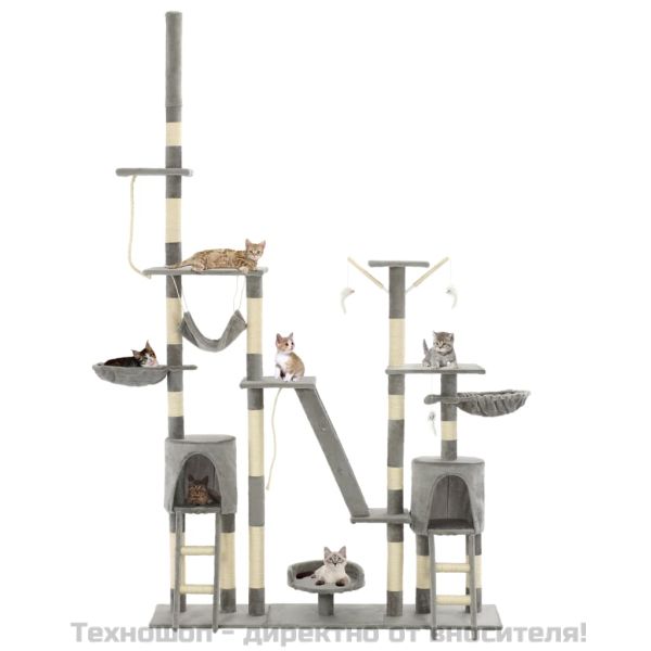 Котешко дърво със сизалени стълбове, 230-250 см, сиво