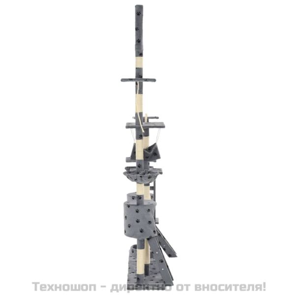 Котешко дърво със сизалени стълбове, 230-250 см, лапички, сиво