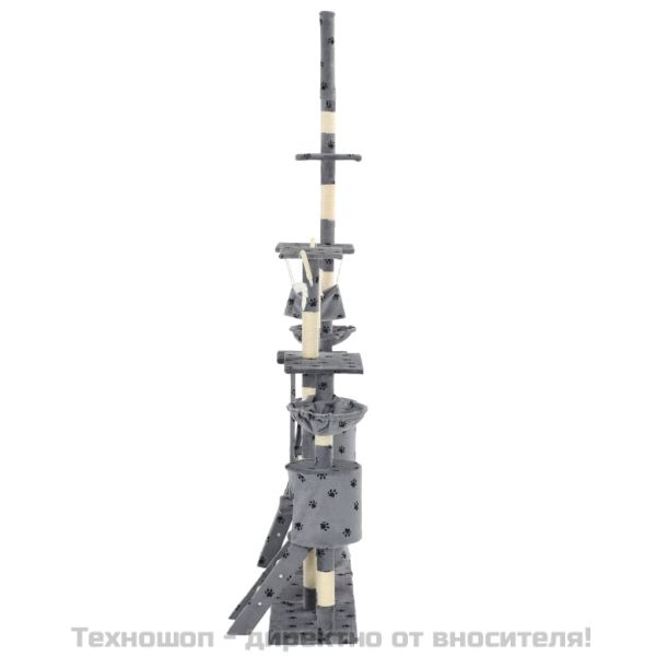 Котешко дърво със сизалени стълбове, 230-250 см, лапички, сиво