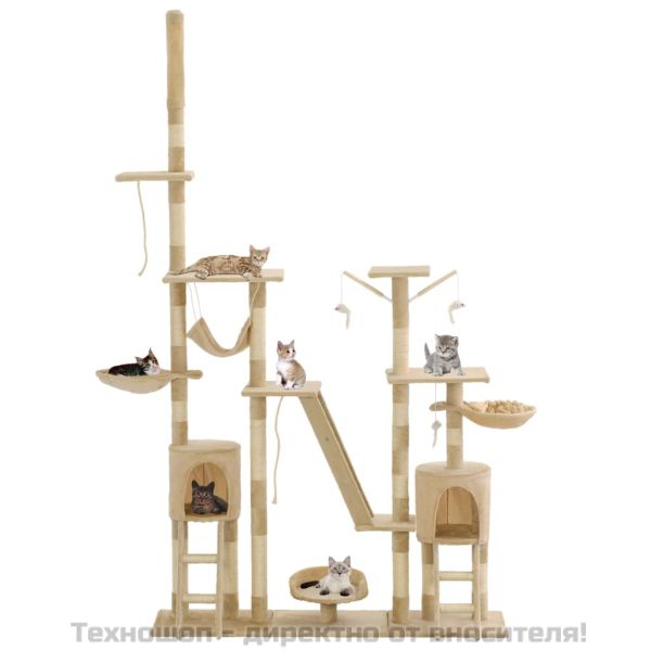 Котешко дърво със сизалени стълбове, 230-250 см, бежово