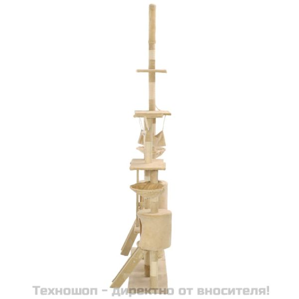 Котешко дърво със сизалени стълбове, 230-250 см, бежово