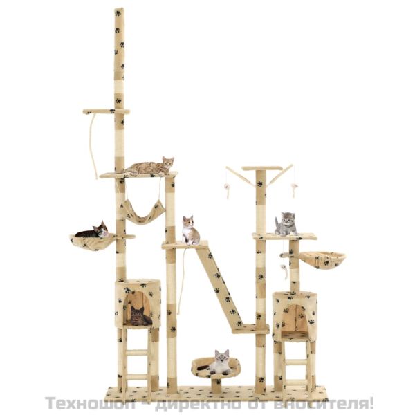 Котешко дърво със сизалени стълбове, 230-250 см, бежово на лапи