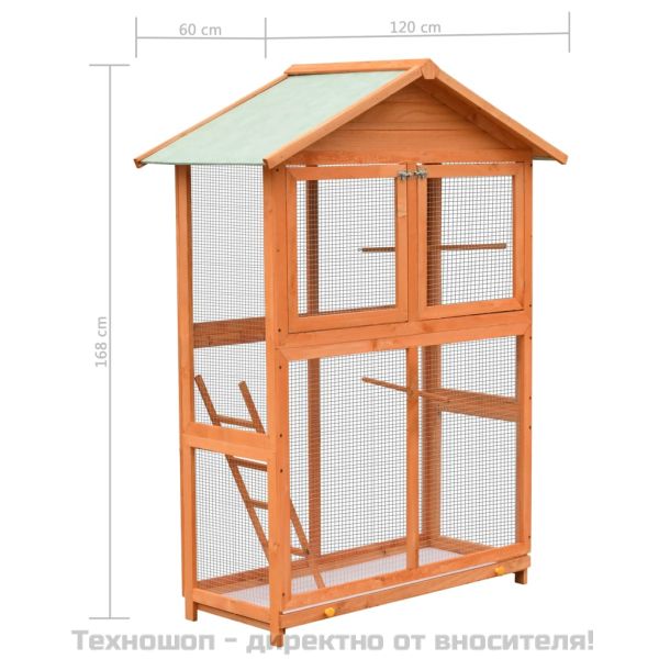 Клетка за птици, чам и ела масив, 125,5x59,5x164 см