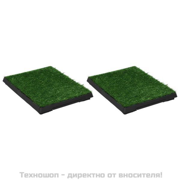 Кучешки тоалетни 2 бр тава и изкуствена трева зелени 63x50x7 см