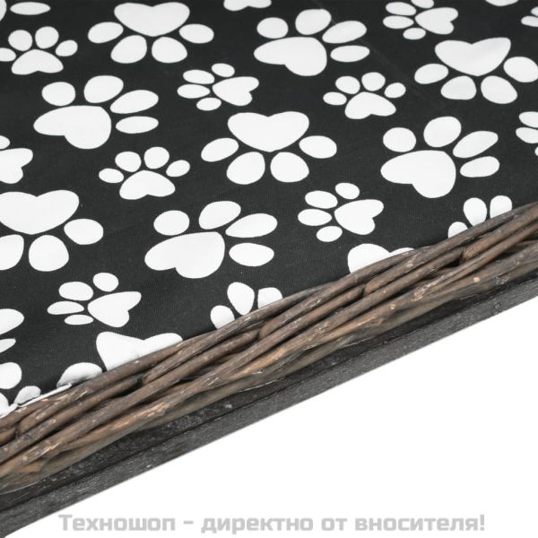 Кошница за кучета, сива, 90x54x35 см, естествена върба