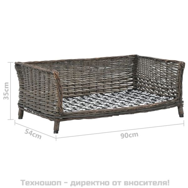 Кошница за кучета, сива, 90x54x35 см, естествена върба