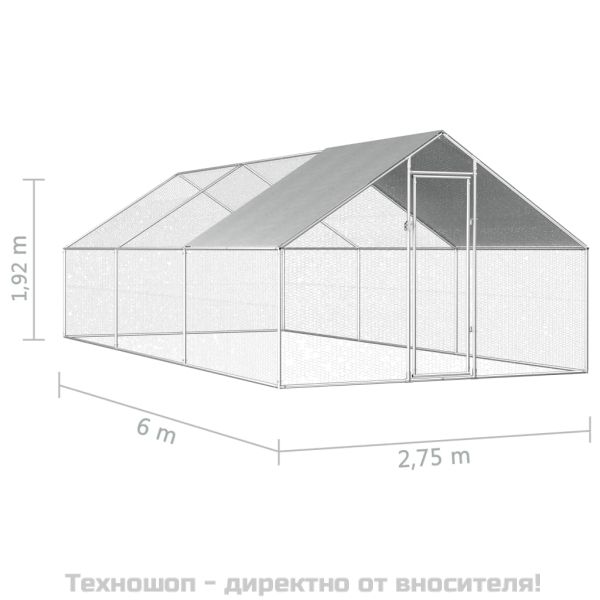 Птичарник на открито, 2,75x6x1,92 м, поцинкована стомана