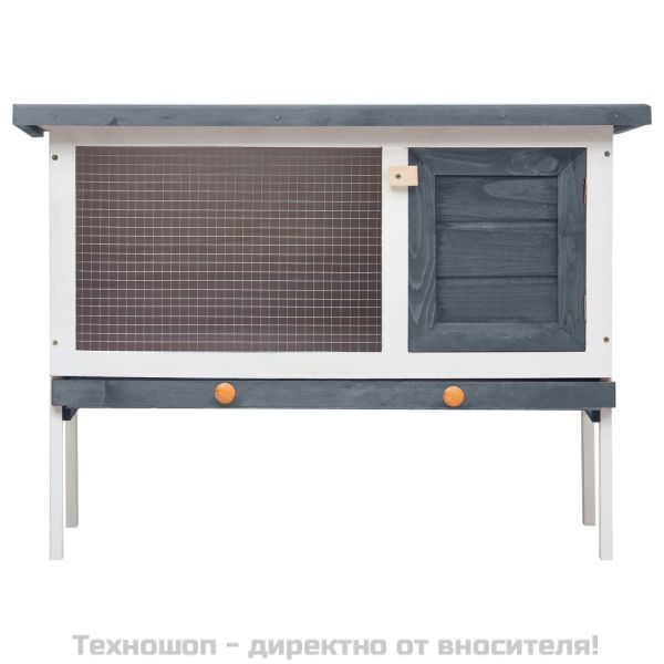 Външна клетка за зайци, 1 отделение, сива, дърво