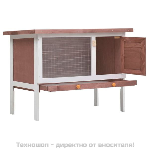 Външна клетка за зайци, 1 отделение, кафява, дърво