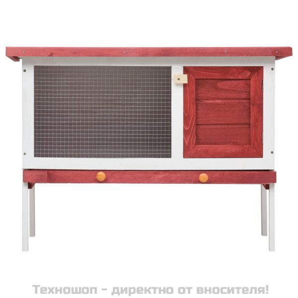 Външна клетка за зайци, 1 отделение, червена, дърво