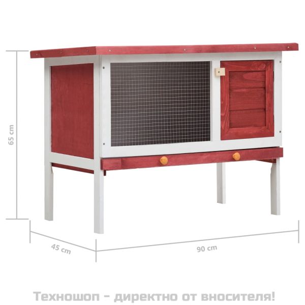 Външна клетка за зайци, 1 отделение, червена, дърво