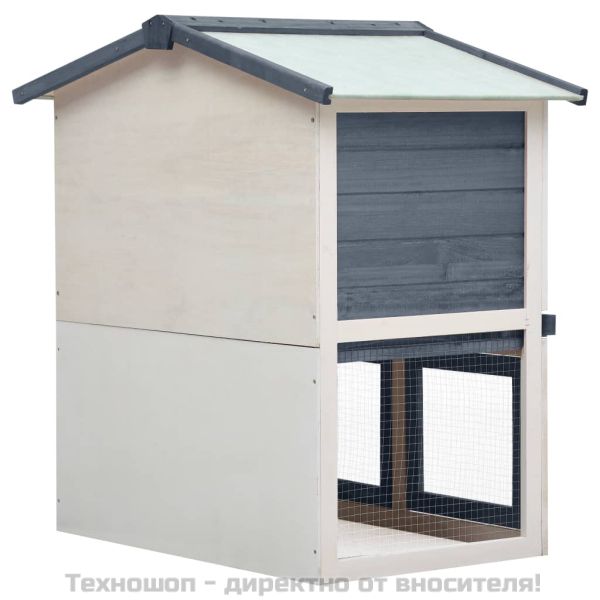 Външна клетка за зайци, 3 врати, сива, дърво