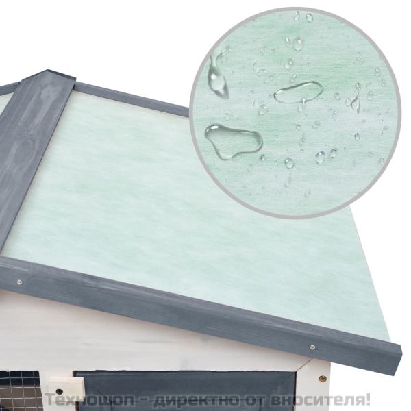 Външна клетка за зайци, 3 врати, сива, дърво