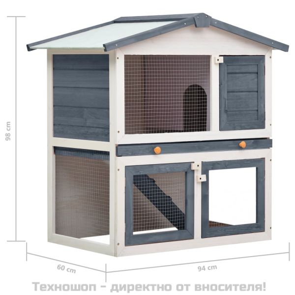 Външна клетка за зайци, 3 врати, сива, дърво