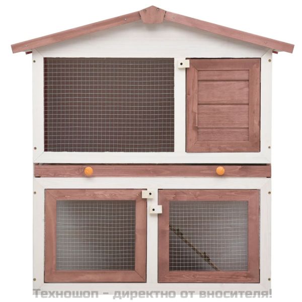 Външна клетка за зайци, 3 врати, кафява, дърво