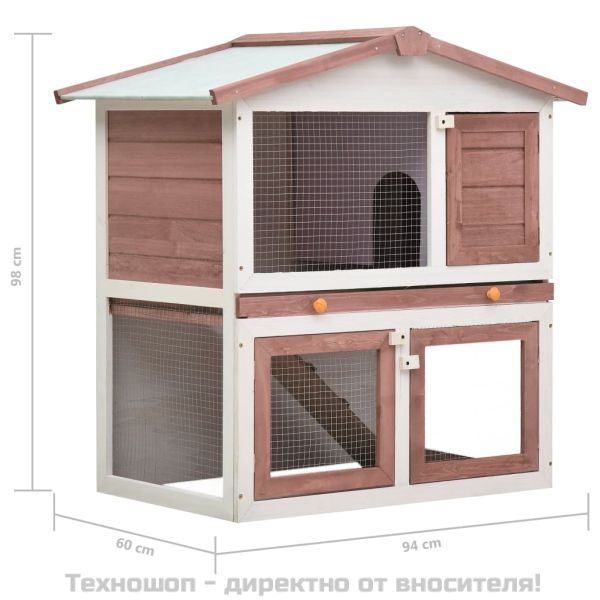Външна клетка за зайци, 3 врати, кафява, дърво