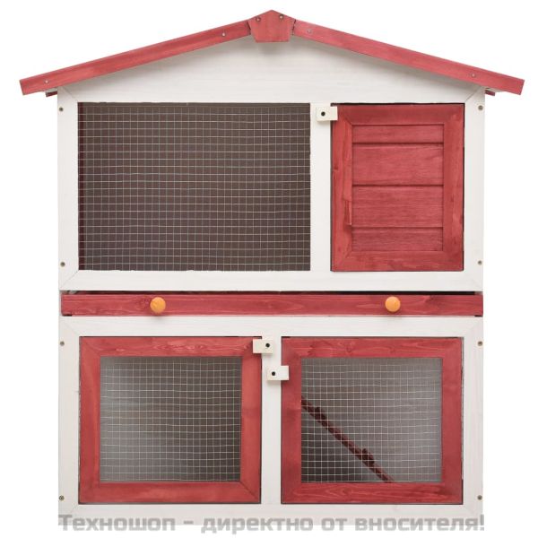 Външна клетка за зайци, 3 врати, червена, дърво