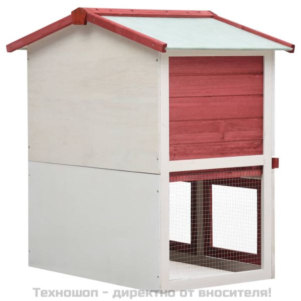 Външна клетка за зайци, 3 врати, червена, дърво