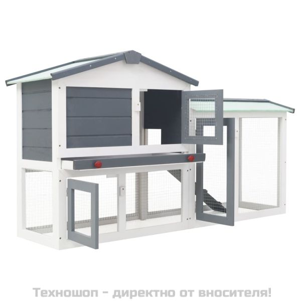 Външна голяма клетка за зайци, сиво и бяло, 145x45x84 см, дърво