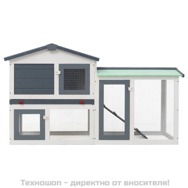Външна голяма клетка за зайци, сиво и бяло, 145x45x84 см, дърво