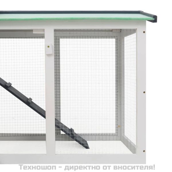 Външна голяма клетка за зайци, сиво и бяло, 145x45x84 см, дърво