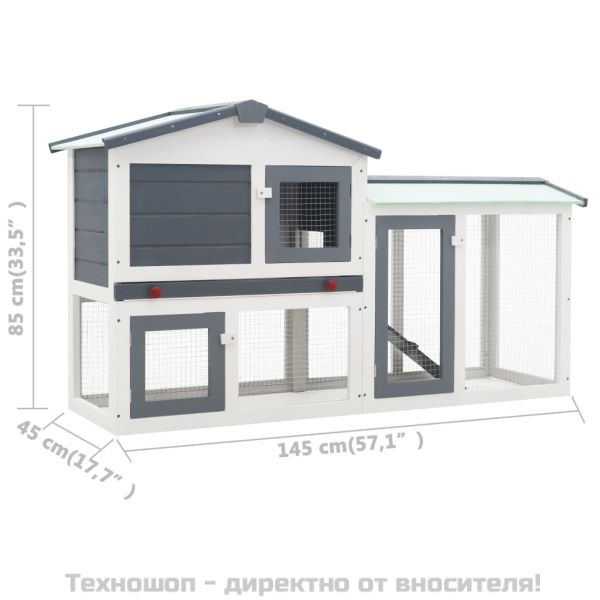Външна голяма клетка за зайци, сиво и бяло, 145x45x84 см, дърво