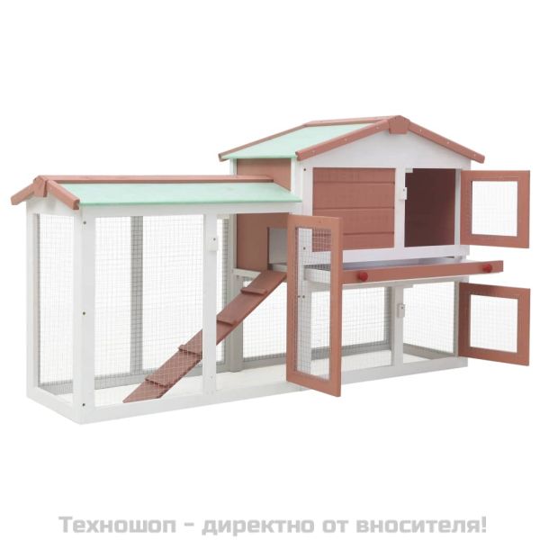 Външна голяма клетка за зайци кафяво и бяло 145x45x84 см дърво