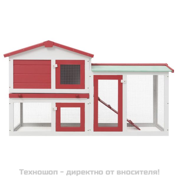 Външна голяма клетка за зайци червено и бяло 145x45x84 см дърво