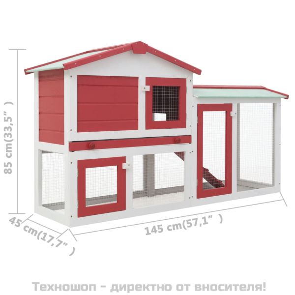 Външна голяма клетка за зайци червено и бяло 145x45x84 см дърво