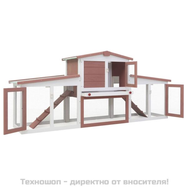 Външна голяма клетка за зайци кафяво и бяло 201x45x85 см дърво