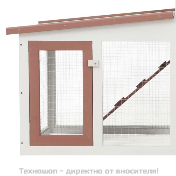 Външна голяма клетка за зайци кафяво и бяло 201x45x85 см дърво