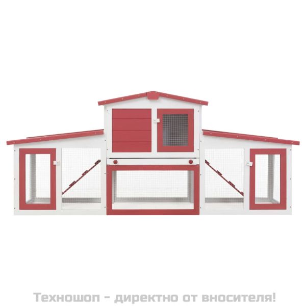 Външна голяма клетка за зайци червено и бяло 201x45x85 см дърво