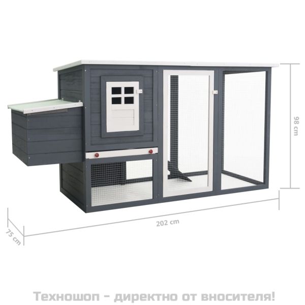 Кокошарник за открито с 1 отделение за яйца, сив, дървен
