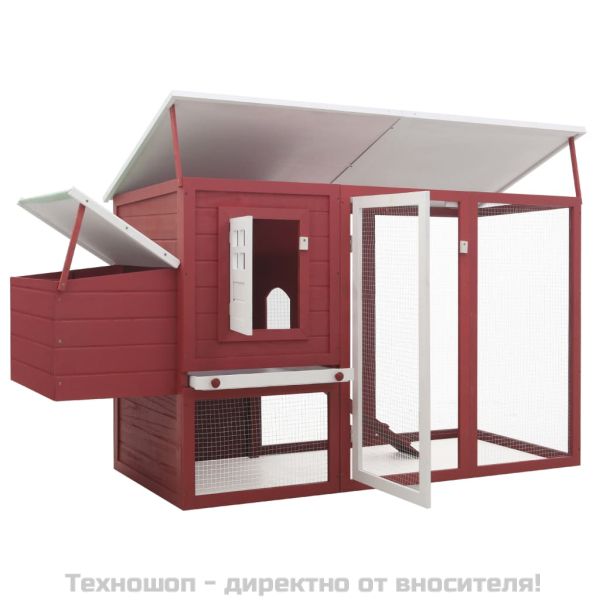 Кокошарник за открито с 1 отделение за яйца, червен, дървен