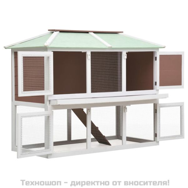 Клетка за зайци на две нива, кафява, дърво