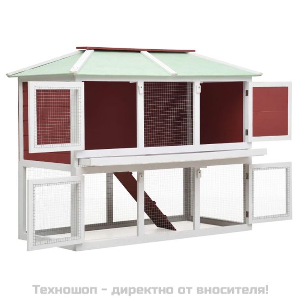 Клетка за зайци на две нива, червена, дърво