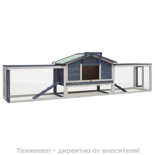 Клетка за зайци, сива, 310x70x87 см, чам и ела масив