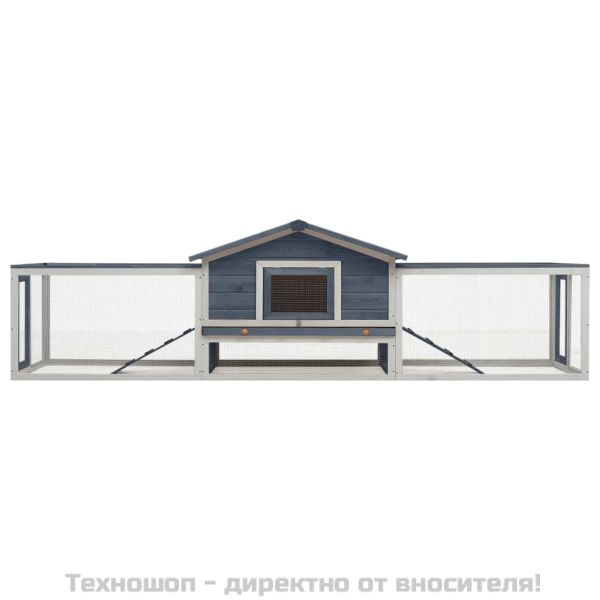 Клетка за зайци, сива, 310x70x87 см, чам и ела масив