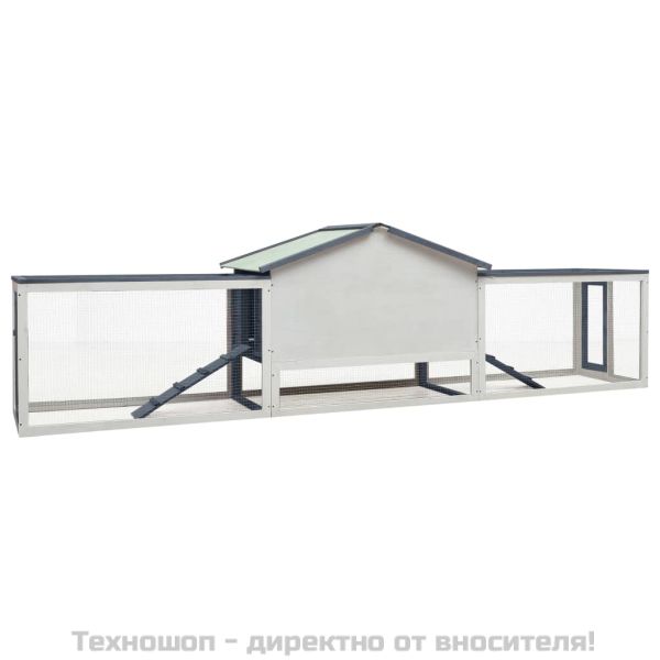 Клетка за зайци, сива, 310x70x87 см, чам и ела масив