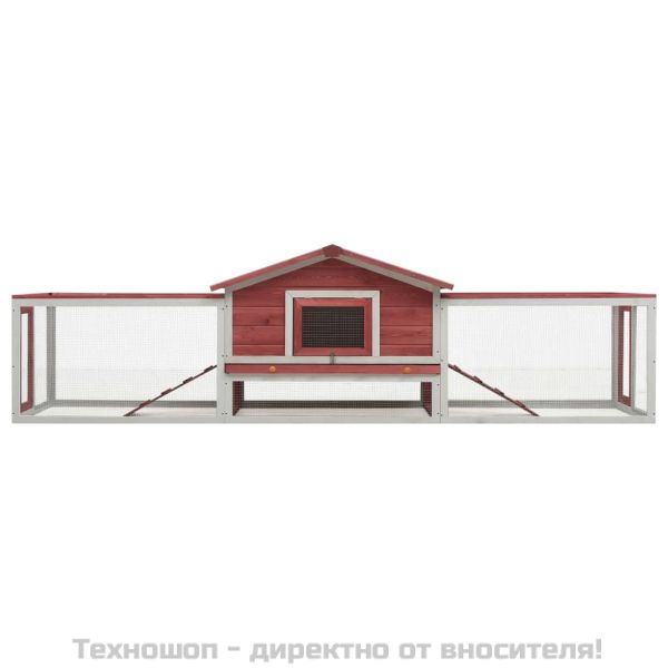 Клетка за зайци, червена, 310x70x87 см, чам и ела масив