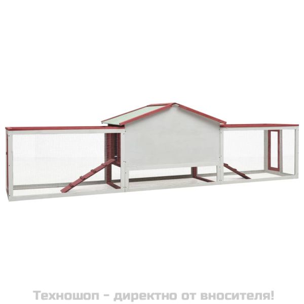 Клетка за зайци, червена, 310x70x87 см, чам и ела масив