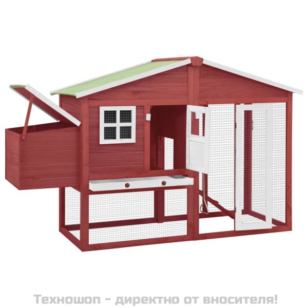 Птичарник с места за гнездене, червено и бяло, масивен чам