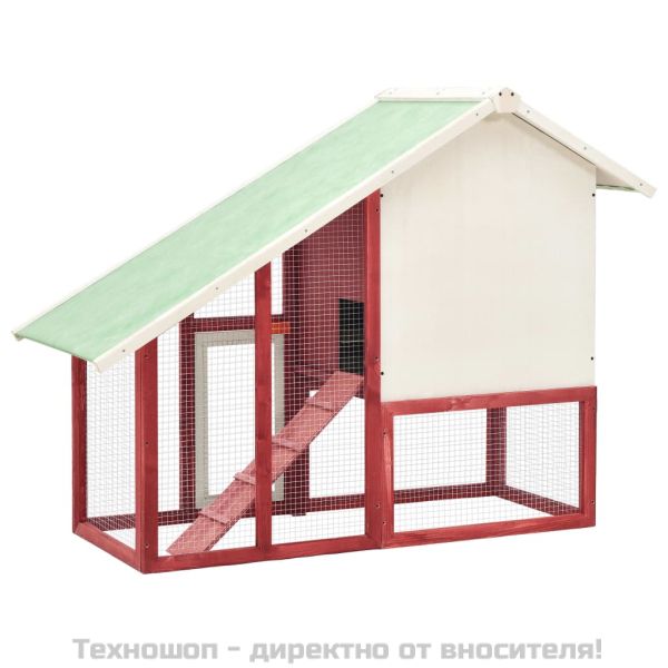 Клетка за зайци, червено и бяло, 140x63x120 см, чам масив