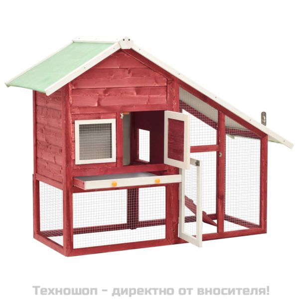 Клетка за зайци, червено и бяло, 140x63x120 см, чам масив